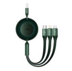 Baseus Adatkábel 3in1 Usb - Type-C/Lightning/Microusb, Csévélhető, Sötétzöld