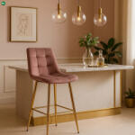 Mebel Elite Rózsaszín Bársony Bárszék Aranyszínű Lábbal. ARIEL