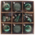  Zöld vegyes karácsonyfadíszek: gömb, csillag, szív, karácsonyfadísz szett