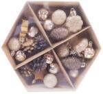  Barna-arany vegyes karácsonyfadíszek (toboz, csillag, mini gömb)