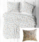  3 részes pamut ágynemű huzat szett - 140X200 cm / fehér alapon sárga virág - levél mintás