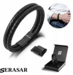 Serasar Serasar, Férfi Bőr Karkötő [Double] Fekete, 23cm (8719992933136)