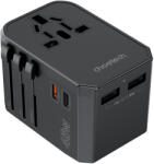Choetech USB-C*2+A*2 (45W, fekete, travel, US, UK, EU, AU), töltő (PD6045)