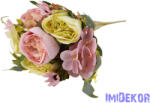  Peónia + hortenzia 6 ágú selyemvirág csokor 31cm - Zöld-Rózsaszín