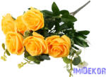  Rózsa 10 ágú selyemvirág csokor 47cm - Sárga