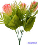  Korallféle műzöld selyem leveles 5 ágú bokor 34cm - Rózsaszín