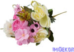  Peónia + hortenzia 6 ágú selyemvirág csokor 31cm - Krém-Rózsaszín