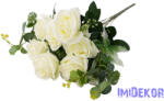  Rózsa 10 ágú selyemvirág csokor 47cm - Krém