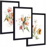  Vászonkép triptichon Virágok keretben 3db 30x40cm növények levelek botanika (tryptyk rośliny kwiaty grafika plakaty)