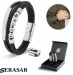 Serasar Serasar, Férfi Bőr Karkötő [Pearl] Ezüst, 17cm (Pearl)