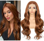 Sapphirewigs Auburn Hullámos Paróka 13x4 Csipke Előrésszel - Hőálló Szintetikus Női Paróka 66 cm, Hétköznapi és Alkalmi Viseletre, Csomóment