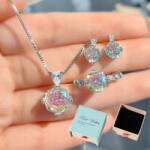  3 részes női ékszer szett, S925 ezüst, színes, ajándékdobozban (E776)