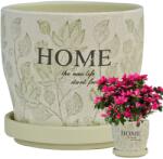 Tragar 14x12 Cm-es Kerámia Cserép Virágmintával, Alátéttel, Szép Zöld (239-026)