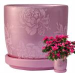 Tragar 12x10 cm-es Kerámia Cserép Virág Alátéttel, Finom Lila (SSS)