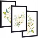  Kép szett Keretben levelek virágok 3x 24x33cm (grafika kwiaty liście tryptyk na ścianę)