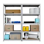 STRATEGIC Raft DUBLU metalic 5 polite MDF 180x200x40cm , 100 kg/polita, montaj fara surub prin clipsare, cadru metalic din otel zincat, polite maro Raft