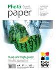 COLORWAY Fotópapír, kétoldalas magasfényű (dual-side high glossy), 220 g/m2, A4, 20 lap (PGD220020A4) (PGD220020A4)