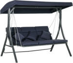 Outsunny 3 személyes kerti hinta, állítható ponyvával és 3 párnával, 198x118x168 cm, kék