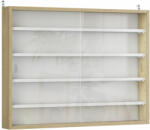 Homcom Tárolószekrény 4 Állítható Fa Polccal Üveg Ajtóval, 80x9, 5x60 cm, Fehér és Fa Színű