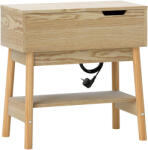 Homcom Étkezőasztal 2 AC csatlakozóval, USB portokkal, összecsukható és nyitott polccal, 30x60x60, 5 cm, natúr