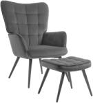 Homcom Kárpitozott karosszék karfákkal és integrált lábtartóval, sötétszürke bársonyhatású szövettel