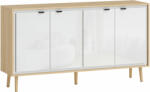 Homcom Modern Tálalószekrény 4 Ajtóval és Állítható Polccal, 141x35x77 cm, Fényes Fehér és Tölgyfa