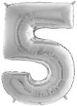 JuniorShape - 5-ös Születésnapi Fólia Lufi - Ezüst - 65 cm