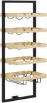 Homcom Fali Polc Üvegekhez Fából és Acélból, Tartó 15 Borosüveghez és 4 Pohárhoz, 35x25x86 cm, Natúr