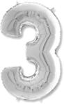  JuniorShape - 3-as Születésnapi Fólia Lufi - Ezüst - 65cm (02992)