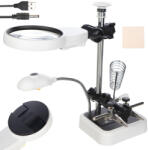  Harmadik Kéz Forrasztó Páka Tartóval, Nagyítóval és LED Világítással - Fehér