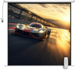 HomCom 120 hüvelykes vetítővászon távirányítóval, műanyag és fém vetítőfelület, 236, 5x8x236, 5 cm, fehér