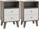 Homcom 2 db-os modern éjjeliszekrény szett - szürke, 2 fiókkal és nyitott polccal