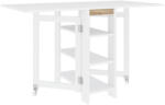 HomCom Összecsukható asztal kerekekkel, 2 összecsukható oldallappal és polcokkal, 120x60x75 cm, fehér