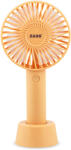 ZASS ZPF 02 mini hordozható ventilátor, 5 W teljesítmény, 3 sebesség beállítás, 1200 mAh akkumulátor, USB töltés, 2-6 óra autonómia, narancs