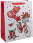  Romantikus Biciklis Papírtáska - Szív, Rózsák - 18x23 cm (92467)