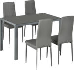 Homcom 5 részes étkezőgarnitúra: fehér asztal és 4 szürke szék a konyhába