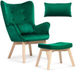 Sofotel Lábtartós fotel, Sofotel Norse, zöld, lábtartóval, füles kialakítás, kárpitozott, bükkfa, filccel alábélelt lábak, levehető huzatú párna, skandináv stílus (TE2046)