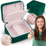 Massido Ékszerdoboz, Massido MS-702, 11 x 9, 5 x 6, 2 cm, zöld, PU műbőr, kulccsal zárható, nyaklánc akasztókkal, fülbevaló tálcával, gyűrűtartóval (TE670202)