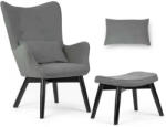 Sofotel Lábtartós fotel, Sofotel Norse, szürke/fekete, lábtartóval, füles kialakítás, kárpitozott, bükkfa, filccel alábélelt lábak, levehető huzatú párna, skandináv stílus (TE2040)