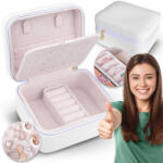 Massido Ékszerdoboz, Massido MS-702, 11 x 9, 5 x 6, 2 cm, fehér, PU műbőr, kulccsal zárható, nyaklánc akasztókkal, fülbevaló tálcával, gyűrűtartóval (TE670201)