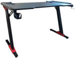  Professzionális gamer asztal, 120×60×73 cm, acél és ABS anyagból, karbonszálas bevonattal, LED világítással, fejhallgató-akasztóval és pohártartóval (HOP1001309)