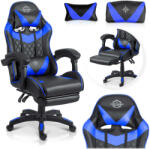 Sofotel Gamer szék, Sofotel Draknor II, fekete-kék, 36-46 cm ülésmagasság, lábtartós, dönthető, derék- és fejpárnával, 150 kg teherbírás (TE242502)