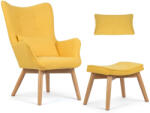 Sofotel Lábtartós fotel, Sofotel Norse, sárga, lábtartóval, füles kialakítás, kárpitozott, bükkfa, filccel alábélelt lábak, levehető huzatú párna, skandináv stílus (TE2043)