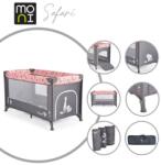 Moni Safari 1 szintes utazóágy - Rózsaszín állatmintás