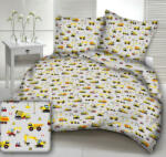  140x200 cm 3 részes ágynemű huzat garnitúra - szürke alapon sárga munkagépes