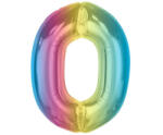  Színes 0-ás Rainbow szám fólia lufi 92 cm