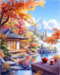 Figured Art Set pictura pe numere, cu sasiu, Casa ceaiului langa lac, 40x50 cm (FA10564-Y)