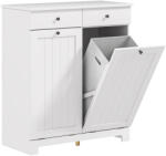 Homcom Fürdőszobai Mosószekrény 2 Harmonikaajtóval és Mosókosárral, 78x38x90 cm, Fehér