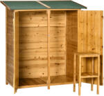 Outsunny fa kerti fészer 2 ajtóval és 2 polccal, magas ülőkével és vízlepergető tetővel, 140x75x157 cm