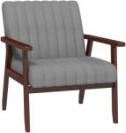 Homcom Fotoliu Tip Scaun din Material, Fotoliu Capitonat pentru Dormitor, Sufragerie, Cu Picioare din Lemn, 64x74, 5x75, 5 cm, Gri